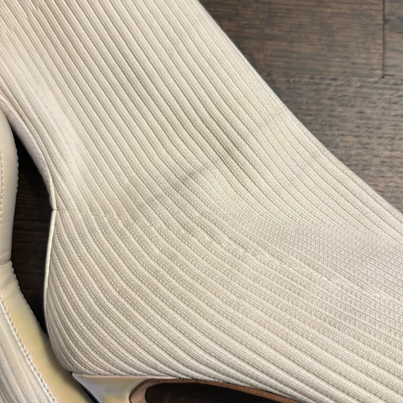 Steve Madden White Knit Forgo Pull On Peep Toe Heel size 9.5 (size 9 fit) - Picture 7 of 11